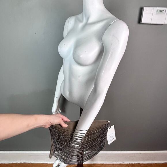 Revolve Eryn Brinie shoulder bag clutch suede chain drape NWT Moto gray Y2k - Picture 4 of 10